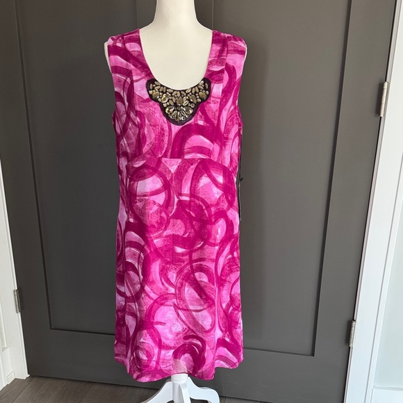 NWT Simply Vera Vera Wang Vibrant Pink Patterned Midi Dress Size L - Picture 1 of 10